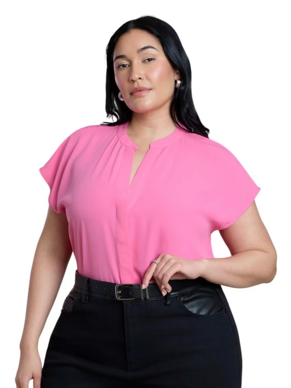 ELOQUII Notch Collar Blouse Size 18 Bright Pink Dolman Sleeve